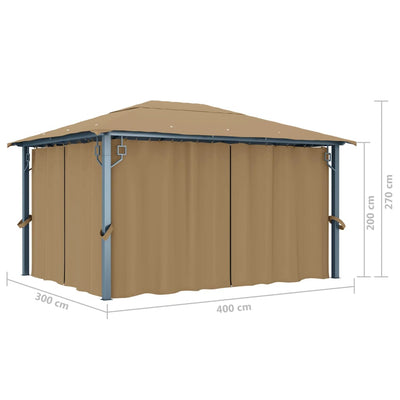 Gazebo with Curtain 400x300 cm Taupe Aluminium