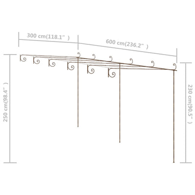 Garden Pergola Antique Brown 6x3x2.5 m Iron