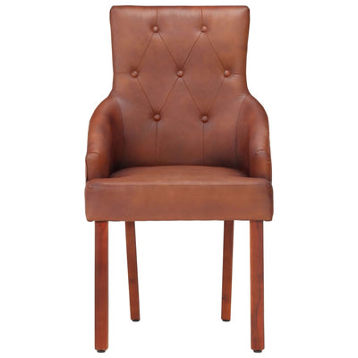 Dining Chairs 6 pcs Brown Real Goat Leather