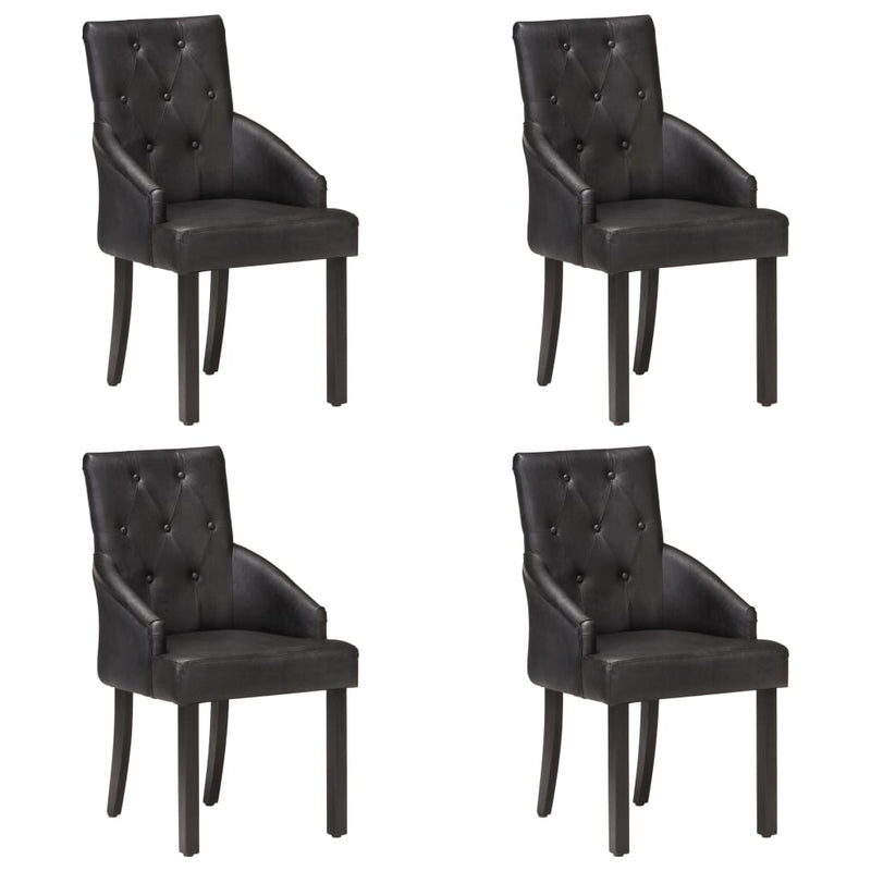 Dining Chairs 4 pcs Black Real Goat Leather