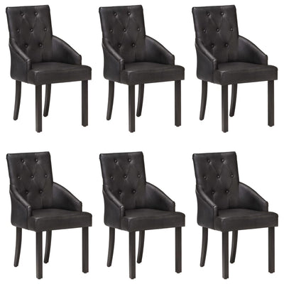 Dining Chairs 6 pcs Black Real Goat Leather