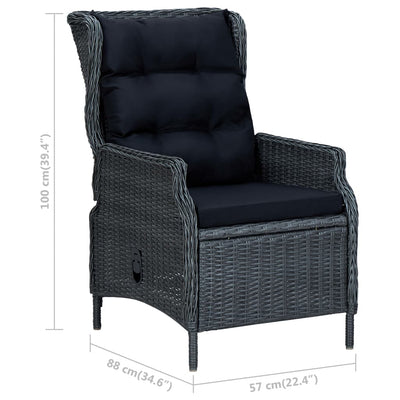 Reclining Garden Chair with Cushions Poly Rattan Dark Grey