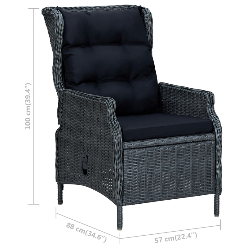 Reclining Garden Chair with Cushions Poly Rattan Dark Grey