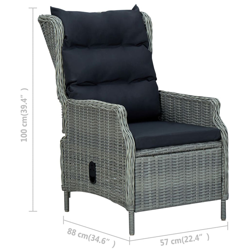 Reclining Garden Chair with Cushions Poly Rattan Light Grey