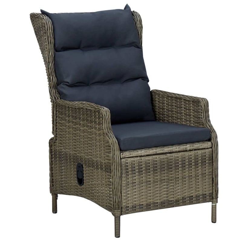 Reclining Garden Chair with Cushions Poly Rattan Brown