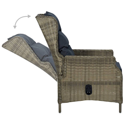 Reclining Garden Chair with Cushions Poly Rattan Brown