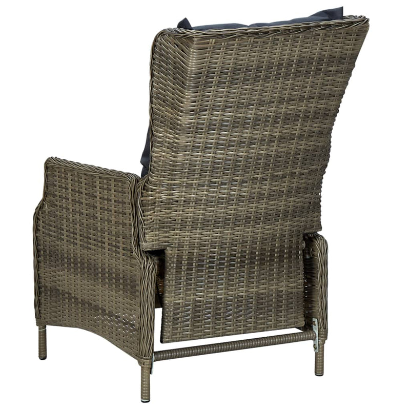 Reclining Garden Chair with Cushions Poly Rattan Brown