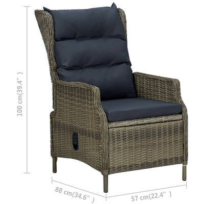 Reclining Garden Chair with Cushions Poly Rattan Brown