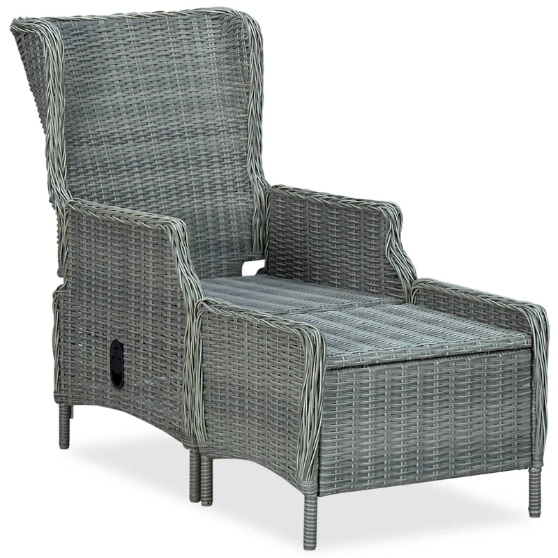 Reclining Garden Chair with Footstool Poly Rattan Light Grey