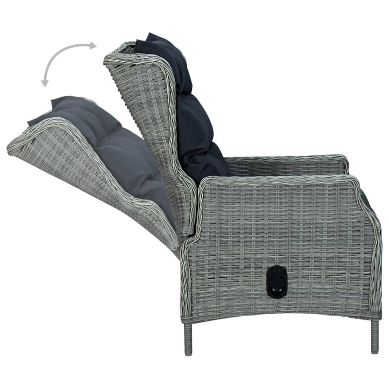 Reclining Garden Chair with Footstool Poly Rattan Light Grey