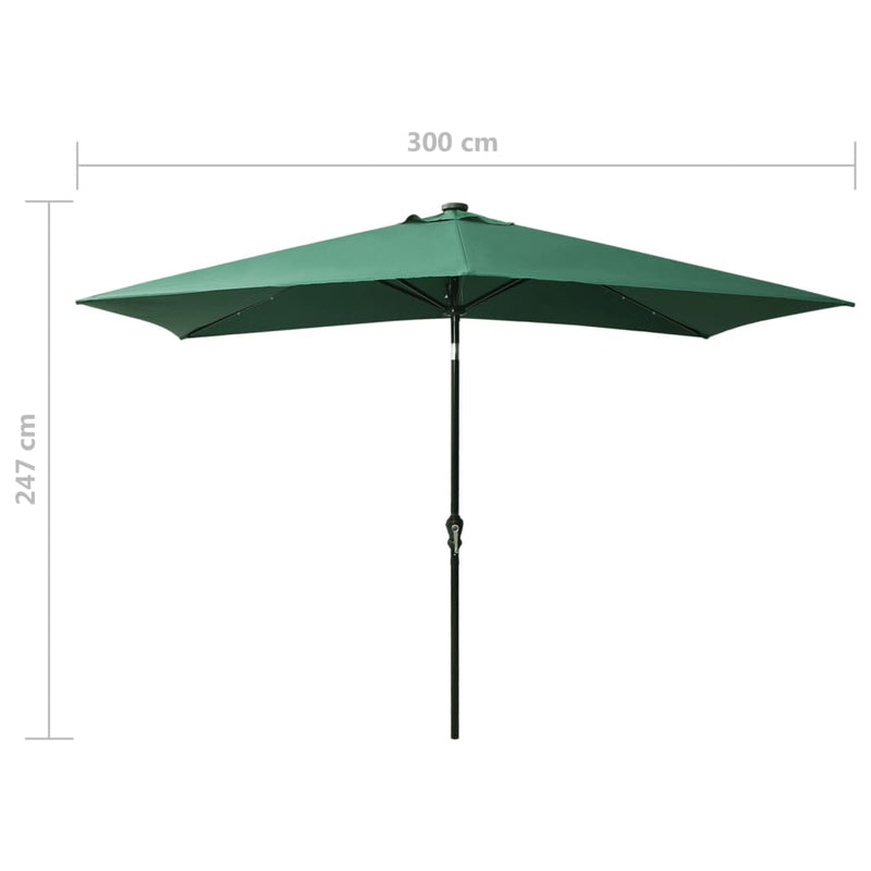 Garden Parasol with LEDs and Steel Pole Green 2x3 m