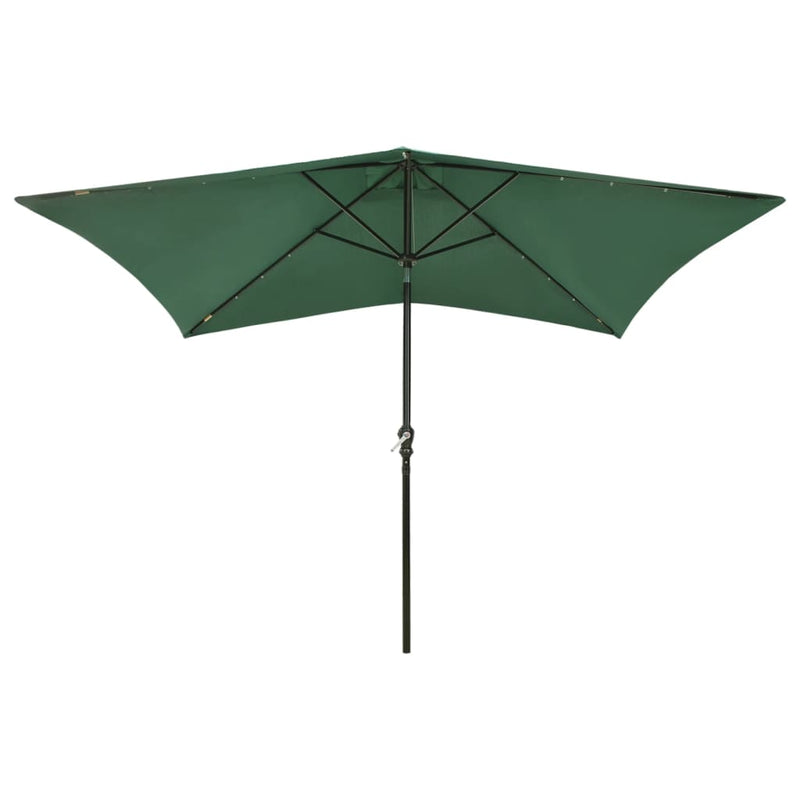 Garden Parasol with LEDs and Steel Pole Green 2x3 m