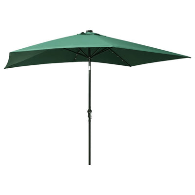 Garden Parasol with LEDs and Steel Pole Green 2x3 m