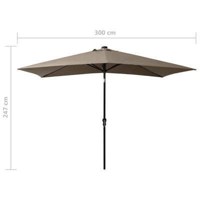 Garden Parasol with LEDs and Steel Pole Taupe 2x3 m