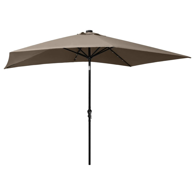 Garden Parasol with LEDs and Steel Pole Taupe 2x3 m