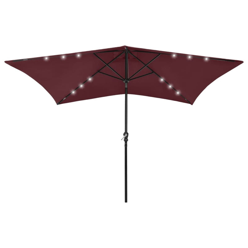 Garden Parasol with LEDs and Steel Pole Bordeaux Red 2x3 m