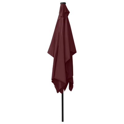 Garden Parasol with LEDs and Steel Pole Bordeaux Red 2x3 m