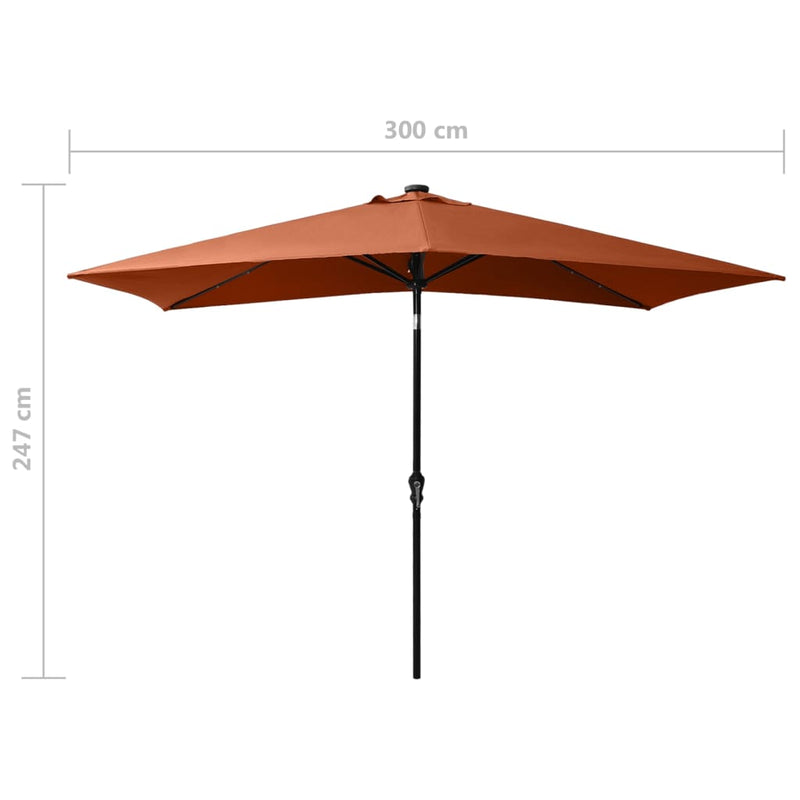 Garden Parasol with LEDs and Steel Pole Terracotta 2x3 m