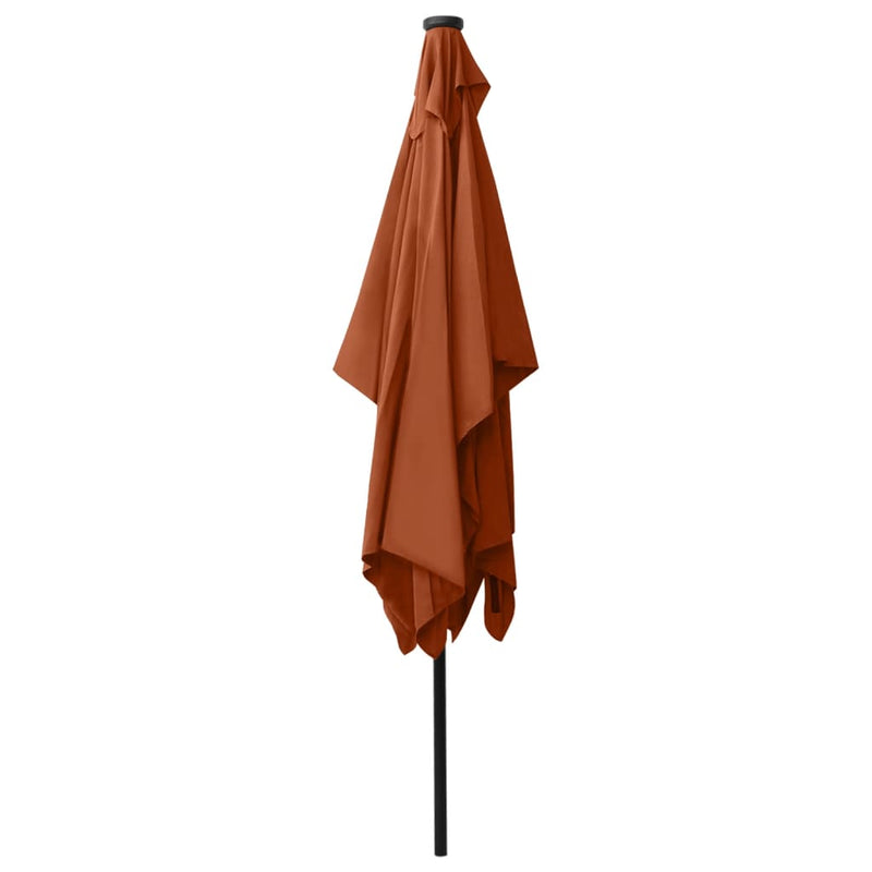 Garden Parasol with LEDs and Steel Pole Terracotta 2x3 m