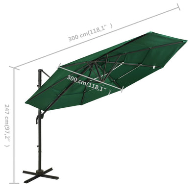 4-Tier Garden Parasol with Aluminium Pole Green 3x3 m