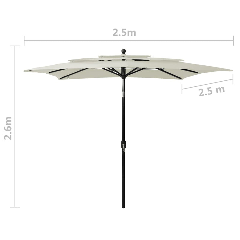 3-Tier Garden Parasol with Aluminium Pole Sand 2.5x2.5 m