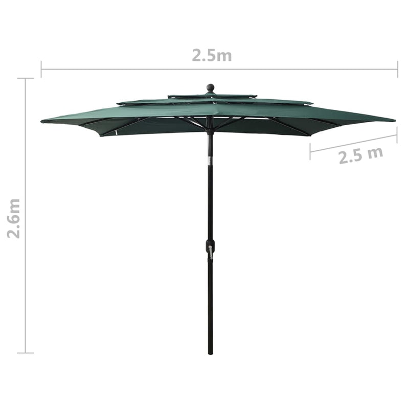 3-Tier Garden Parasol with Aluminium Pole Green 2.5x2.5 m