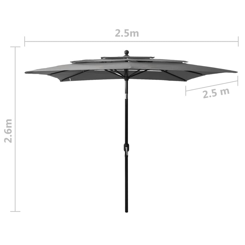 3-Tier Garden Parasol with Aluminium Pole Anthracite 2.5x2.5 m