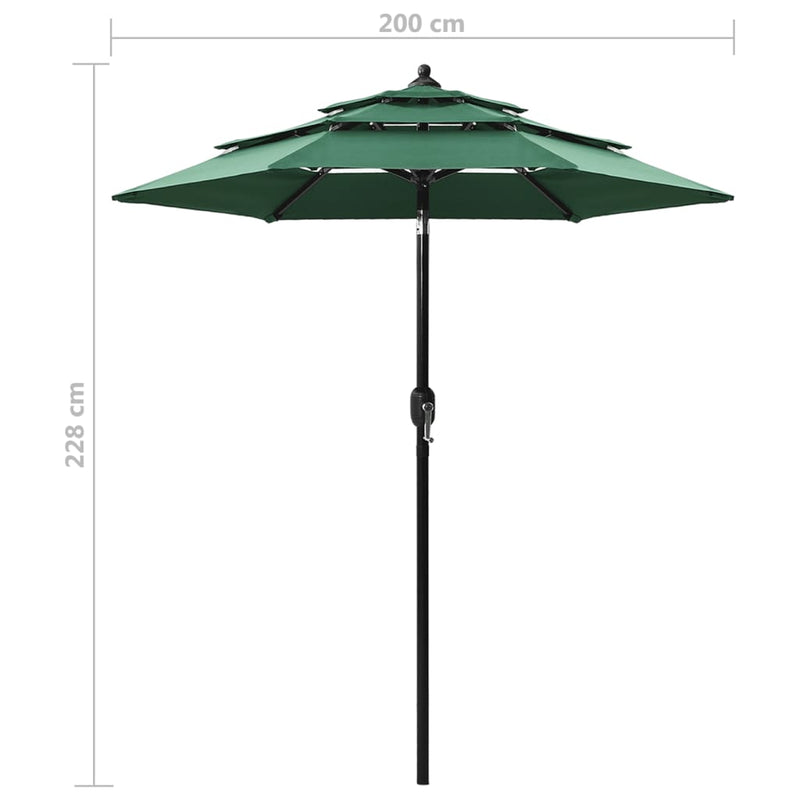 3-Tier Garden Parasol with Aluminium Pole Green 2 m