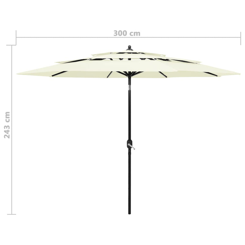 3-Tier Garden Parasol with Aluminium Pole Sand 3 m