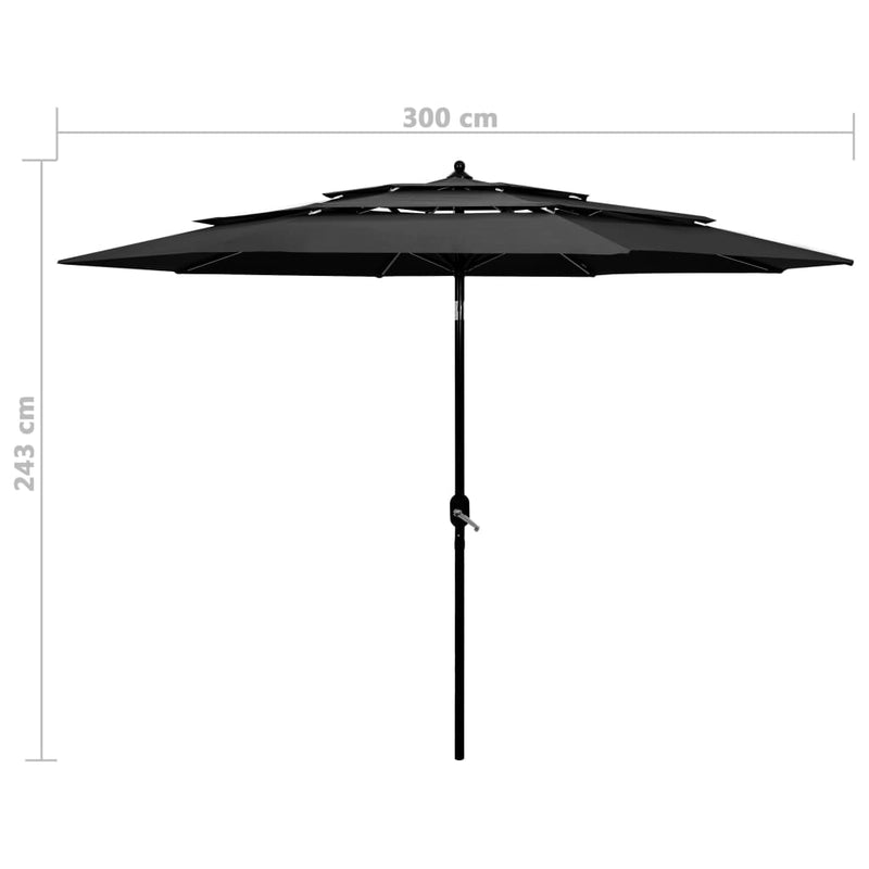 3-Tier Garden Parasol with Aluminium Pole Anthracite 3 m