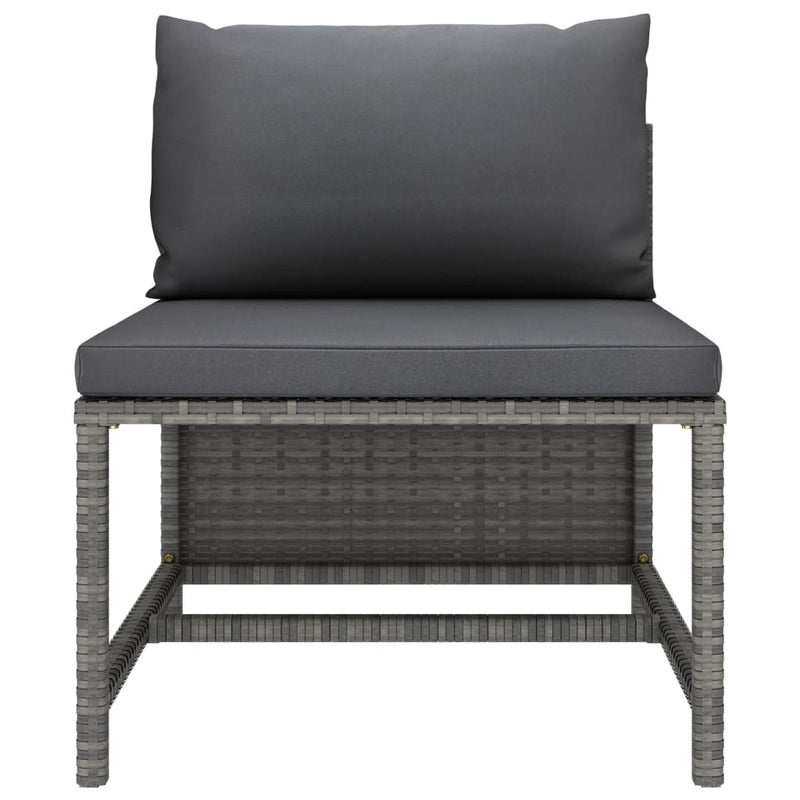 Sectional Middle Sofa with Cushions Grey Poly Rattan