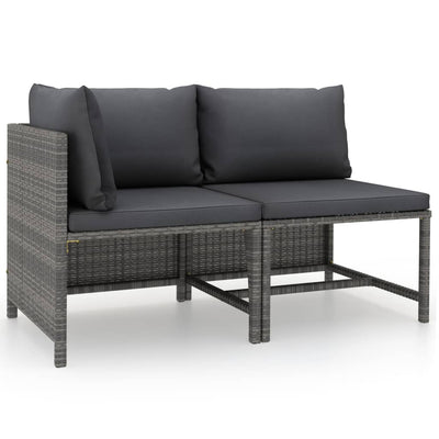 2 Piece Garden Sofa Set with Cushions Grey Poly Rattan