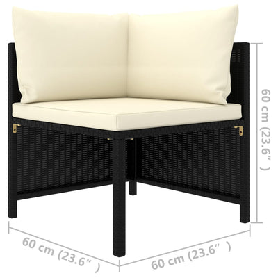 Sectional Corner Sofa with Cushions Black Poly Rattan