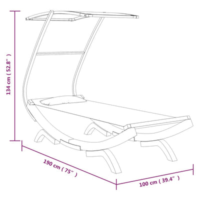 Outdoor Lounge Bed with Canopy 100x190x134 cm Solid Bent Wood Anthracite