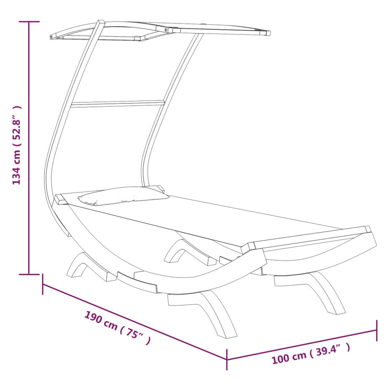 Outdoor Lounge Bed with Canopy 100x190x134 cm Solid Bent Wood Anthracite