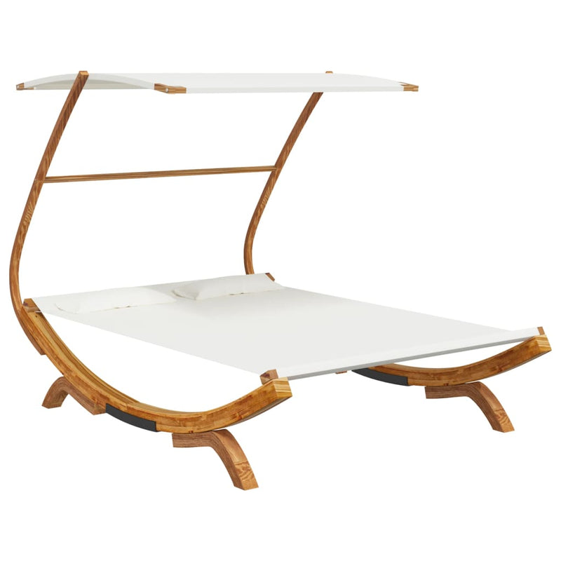 Outdoor Lounge Bed with Canopy 165x203x138 cm Solid Bent Wood Cream