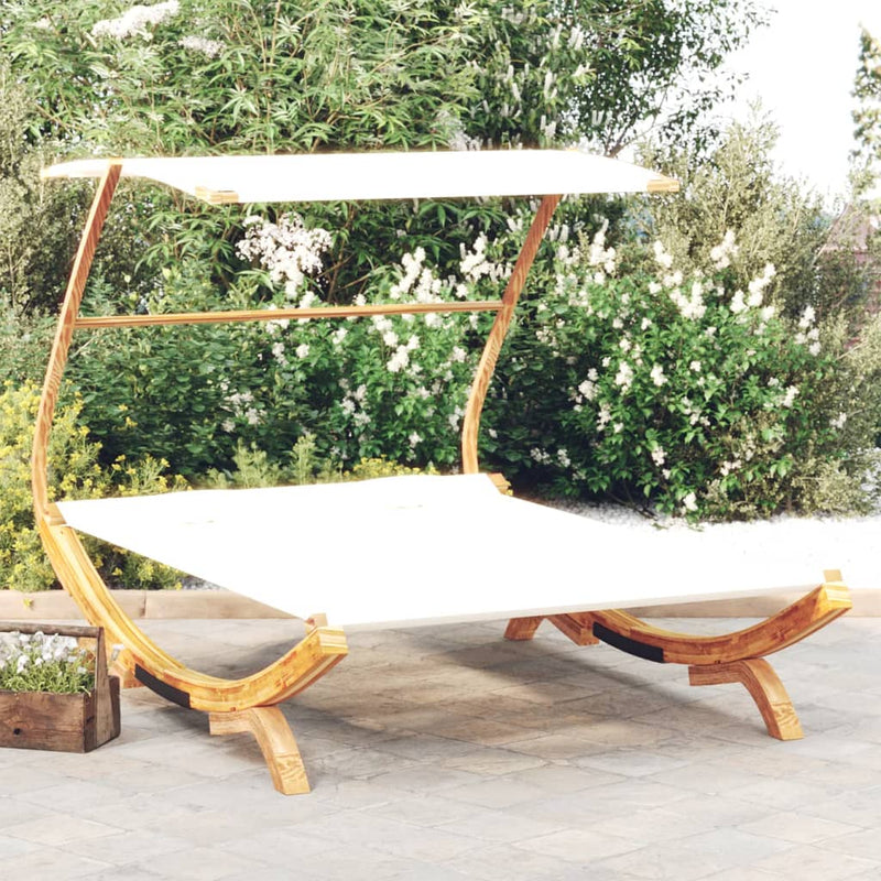 Outdoor Lounge Bed with Canopy 165x203x138 cm Solid Bent Wood Cream