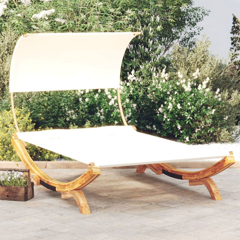 Outdoor Lounge Bed with Canopy 165x203x126 cm Solid Bent Wood Cream