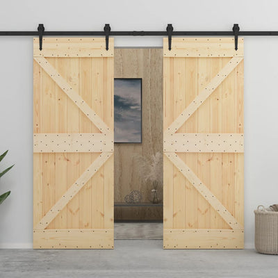 Sliding Door with Hardware Set 80x210 cm Solid Pine Wood