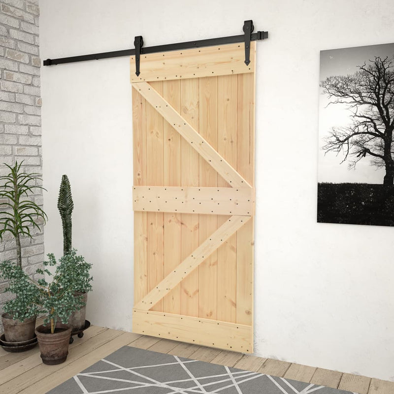 Sliding Door with Hardware Set 80x210 cm Solid Pine Wood