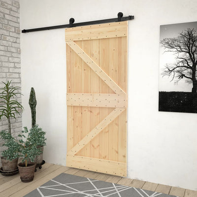 Sliding Door with Hardware Set 80x210 cm Solid Pine Wood