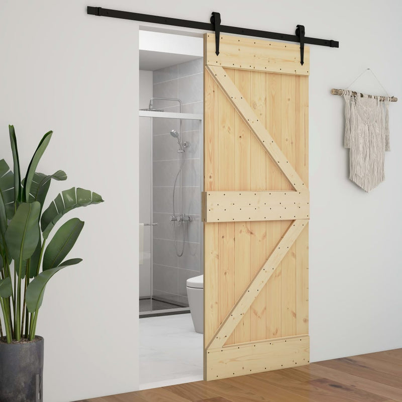 Sliding Door with Hardware Set 90x210 cm Solid Pine Wood