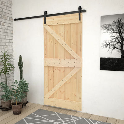 Sliding Door with Hardware Set 90x210 cm Solid Pine Wood