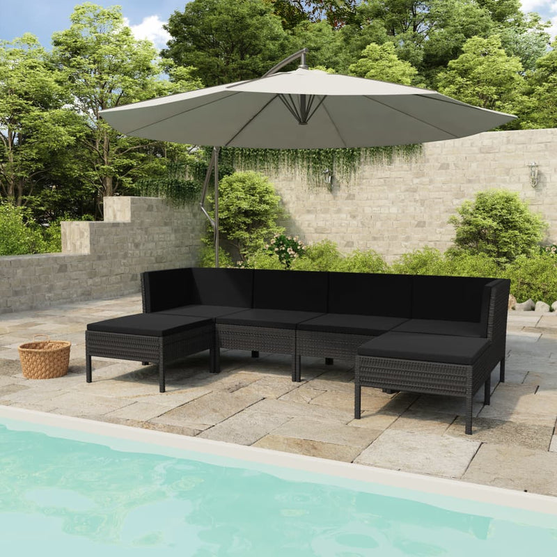 6 Piece Garden Lounge Set with Cushions Poly Rattan Black