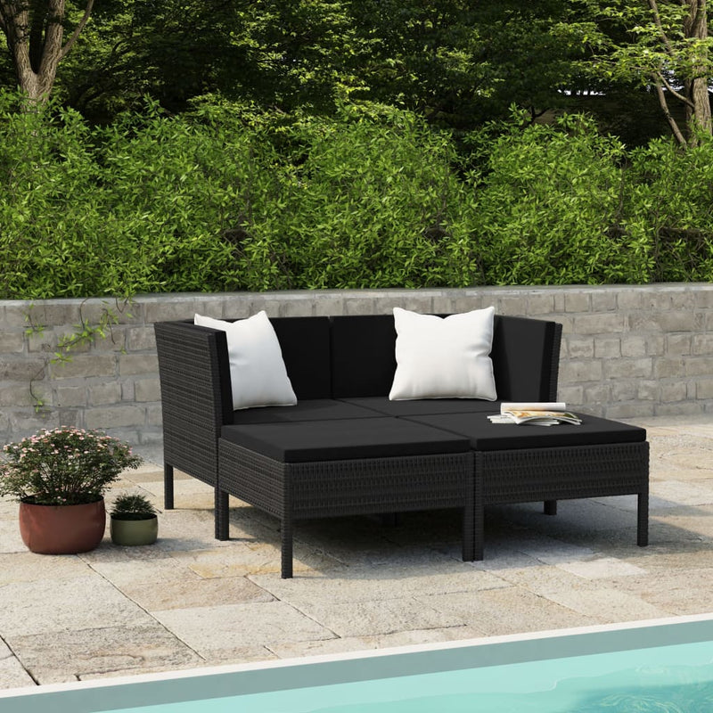 4 Piece Garden Lounge Set with Cushions Poly Rattan Black