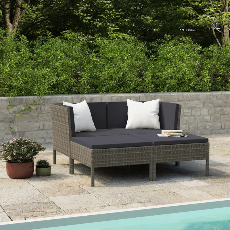 4 Piece Garden Lounge Set with Cushions Poly Rattan Grey