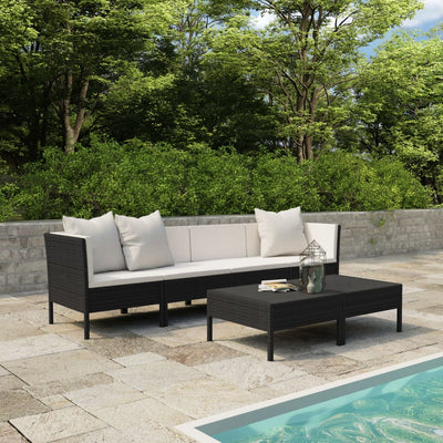 6 Piece Garden Lounge Set with Cushions Poly Rattan Black