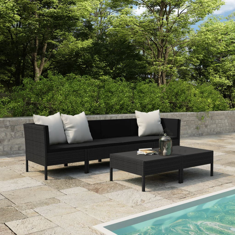 6 Piece Garden Lounge Set with Cushions Poly Rattan Black