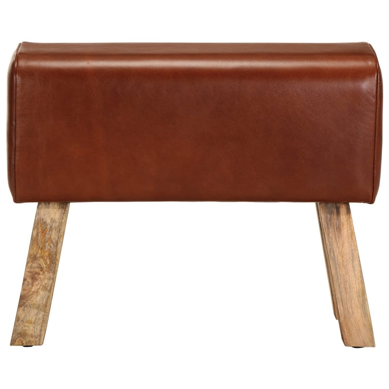 Gym Bok Bench 58 cm Brown Real Leather and Solid Mango Wood