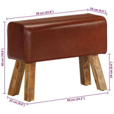 Gym Bok Bench 58 cm Brown Real Leather and Solid Mango Wood